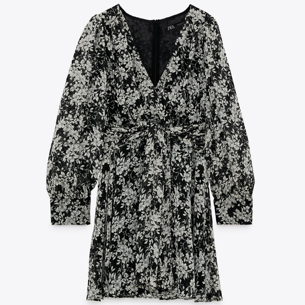 NWT ZARA Metallic Thread Floral Mini Dress, XS